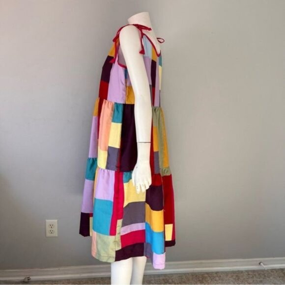Hand Made Patchwork Tiered Sundress with Shoulder Straps Size M-L - Picture 4 of 10